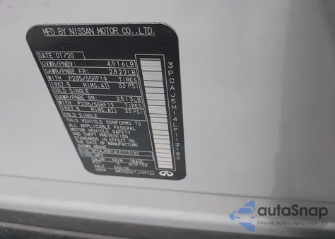 2020 Infiniti Qx50 Sensory из США, поврежденный, VIN 3PCAJ5M14LF113182